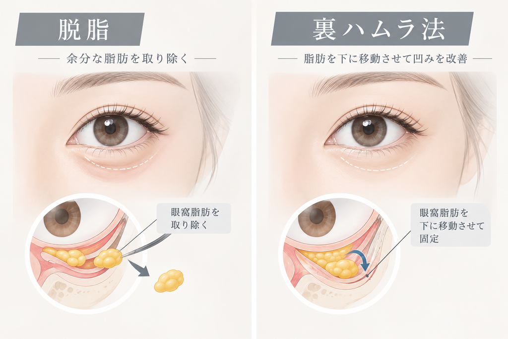 脱脂と裏ハムラの比較図解